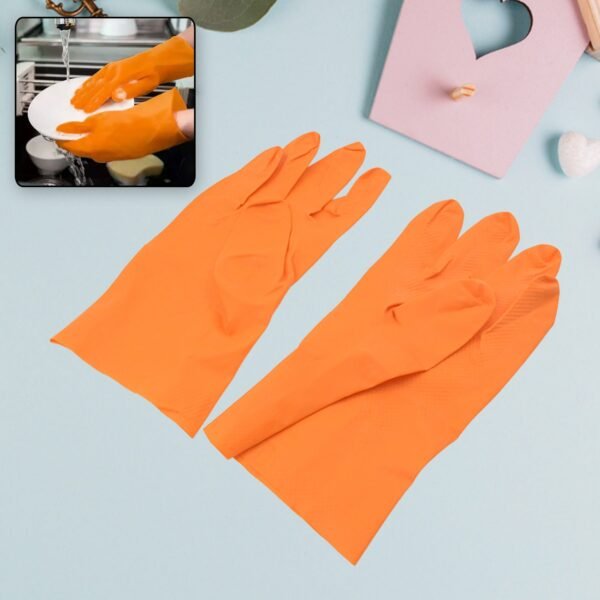 01_e35f9cf6-5ada-4fc3-b4ce-e8389cb48081.jpg Multipurpose Rubber Reusable Cleaning Gloves, Reusable Rubber Hand Gloves I Latex Safety Gloves I for Washing I Cleaning Kitchen I Gardening I Sanitation I Wet and Dry Use Orange Gloves (1 Pair 40 Gm)