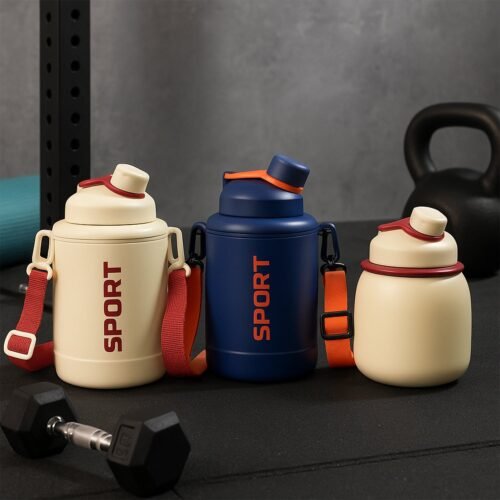 01_e701f75f-5b87-4d4d-b6a8-9838c856fa73.jpg Sports Vacuum Bottle with Shoulder Strap 1 Pc Stylish Mix Design & Size