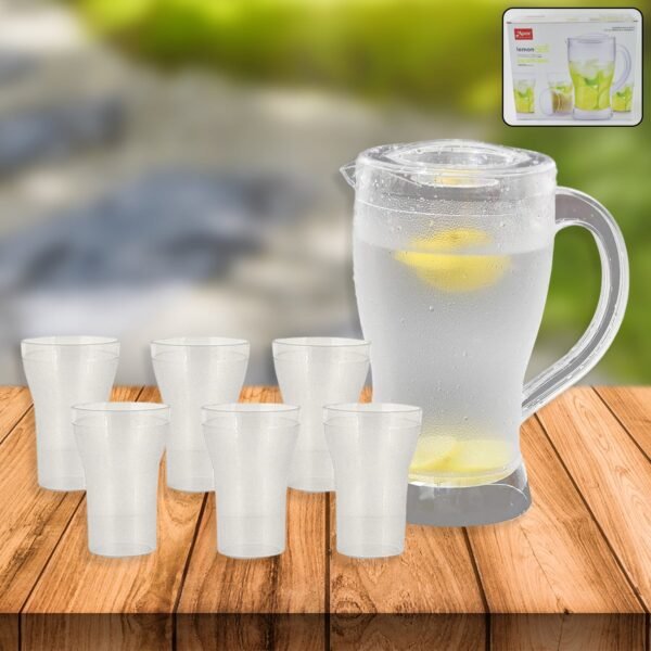 Apex Unbreakable Lemon Jug Set with 6 Glasses – 1200ML Jug + 300ML Glasses Approx