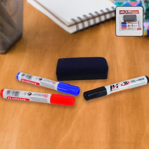01_edf6ec7e-61cc-4cd0-b7b5-1a6782e4c57e.jpg Whiteboard Marker Set (Blue, Black, Red) with Board Duster - Pack of 4