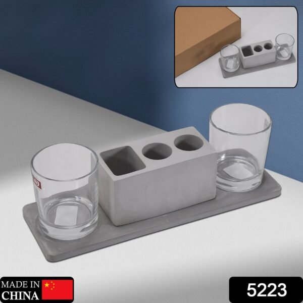 2 Wine Glasses & Marble Holder - Attractive Design for Hotels & Cafes