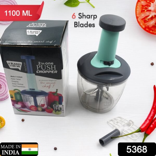 1100 ml 2 in 1 Push Up Chopper with 6 Sharp Blades Vegetable and Fruit Cutter