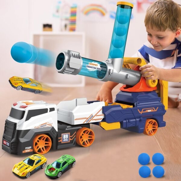 Large Truck Toys Include 2 Racing Cars+4 Ball, Light & Sounds (Battery Not Included)