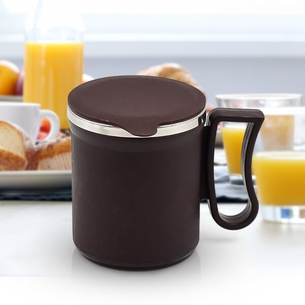 Coffee Mug with Lid & Handle – Plastic Covered Stainless Steel Mug (200 ML, Random Color)