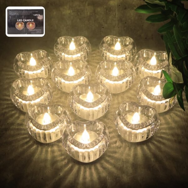 Set of 12 Heart-Shaped LED Flameless Decorative Candles