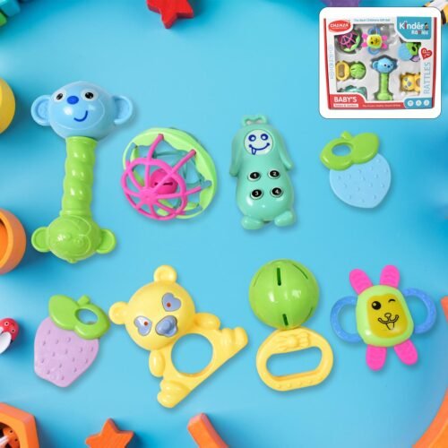 Kinder Rattles & Teething Set – Non-Toxic Shake & Grab Baby Toys (8 Pcs Set)