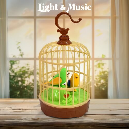 Sound-Activated Chirping Bird Toy in Hanging Cage (1 Pc / Battery Operated)