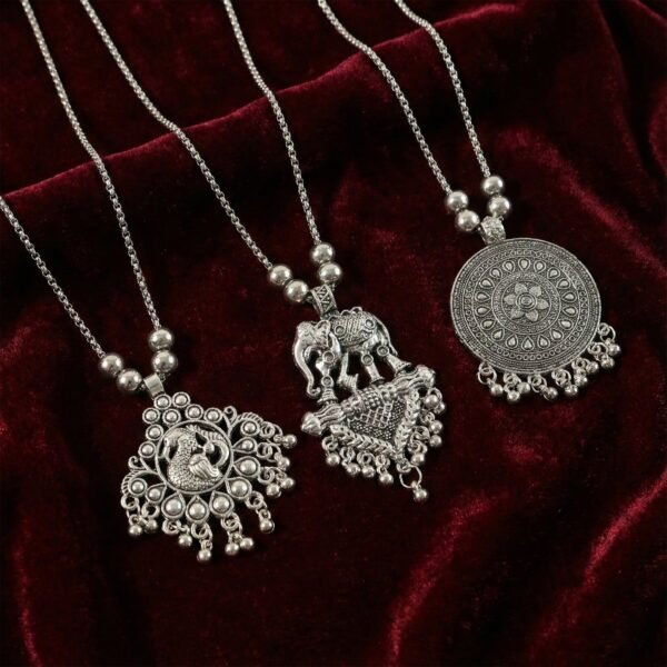 01_necklace_11d985f9-b85d-4713-8418-fd7309b0ce25.jpg Oxidised Silver Finish Traditional Pendant Necklace – Mix Design (1 Pc)