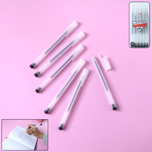 Transparent Smooth Writing Black Gel Pens Set of 6 Pieces