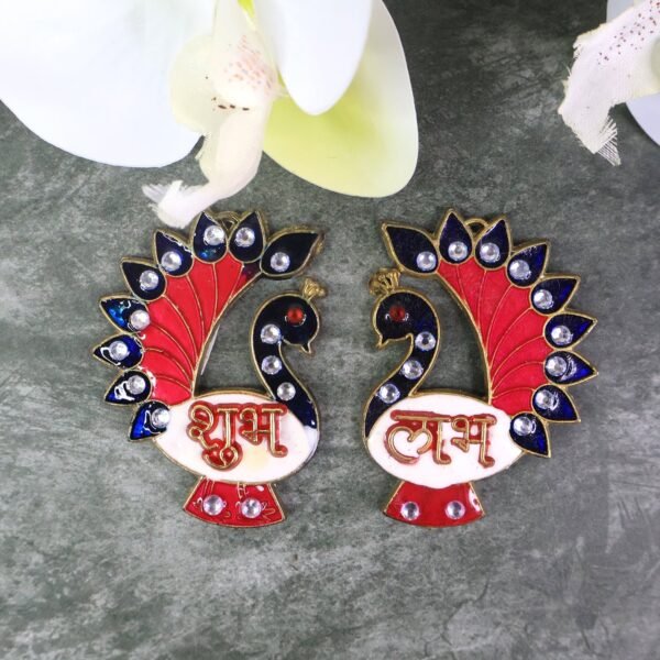 Decorative Peacock Design Shubh Labh Wall Hanging (2 Pc)