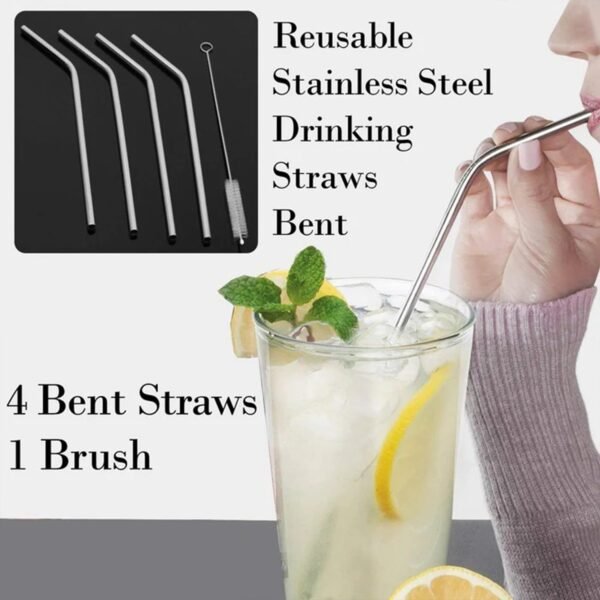 01b243e0-aa68-4d65-b72d-87157abaf298.jpg Reusable Stainless Steel Drinking Straws Bent (4 Bent Straws, 1 Brush)