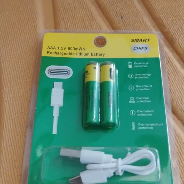 AAA Rechargeable 800 mWh Batteries With Recharging Cable (2 Pc Set)