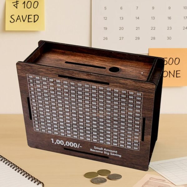 02-money-box.jpg Big Wooden Savings Challenge Money Bank / Piggy Bank - (1 Pc)