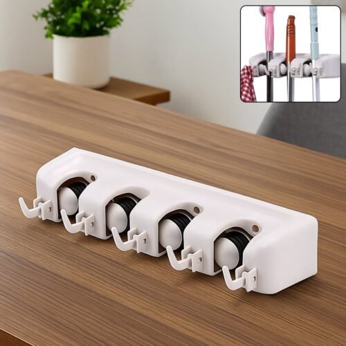 0243_4lyr_broom_holder.jpg 4 Layer Mop and Broom Holder, Garden Tool Organizer, Multipurpose Wall Mounted