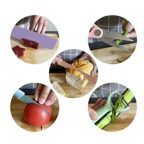 Colorful Chef Knife Set for Cutting (6 Pc, Non-Stick Steel)