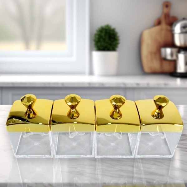 Storage Jar Set with 4 Jars Lids Tray and 4 Spoons for Coffee Tea Sugar  Kitchen Use