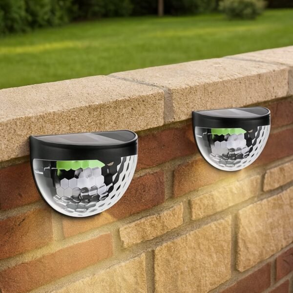 02_0e862775-eb6a-4453-abc6-488db0b31249.jpg 6 LED Solar Powered Wall Mount Fence Light with Honeycomb Shade Design (2 Pc Set)