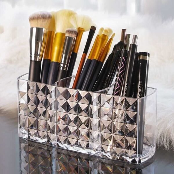 02_169a0af5-c98c-4b7f-8ca1-b41ff14cfae9.jpg Elegant Crystal-Effect 3-Compartment Acrylic Makeup Brush Holder (1 Pc)