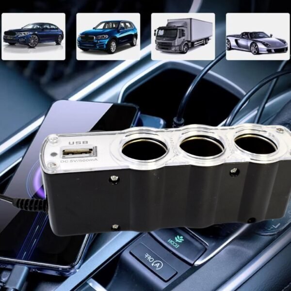 02_1ab5ba70-2bbe-4d10-a77d-1655461d9a9a.jpg Triple 3 Way Car 12v Lighter Socket Splitter USB Charger Power Adapter