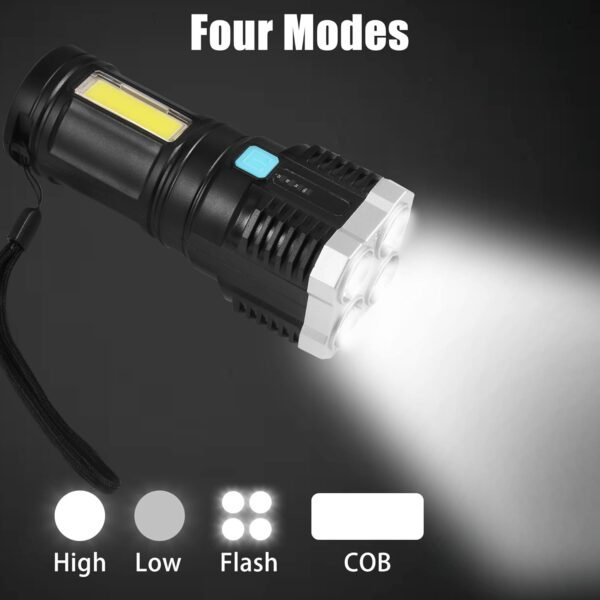 Rechargeable 4-LED Torch Light with 800 Lumens for Outdoor Use