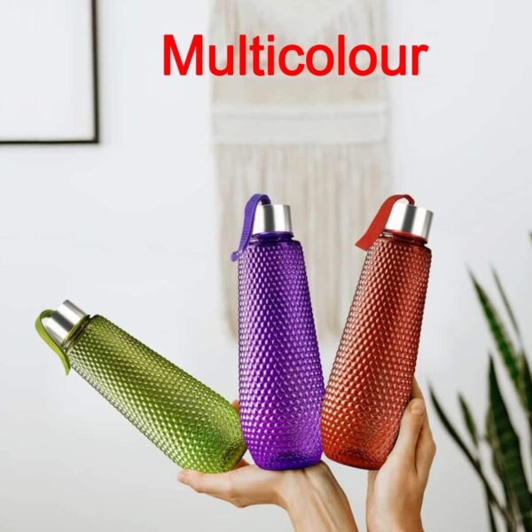Plastic Fridge Water Bottle Set With Steel Finish Cap (3 Pieces 1 litre)