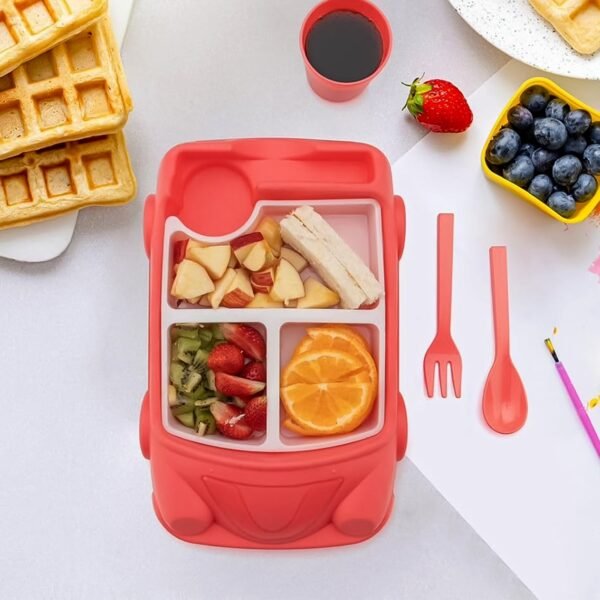 Kid's Car Shaped Plates Cup / Lunch Box Dinnerware (4 Pcs Set / 1000 ML Lunch Box)