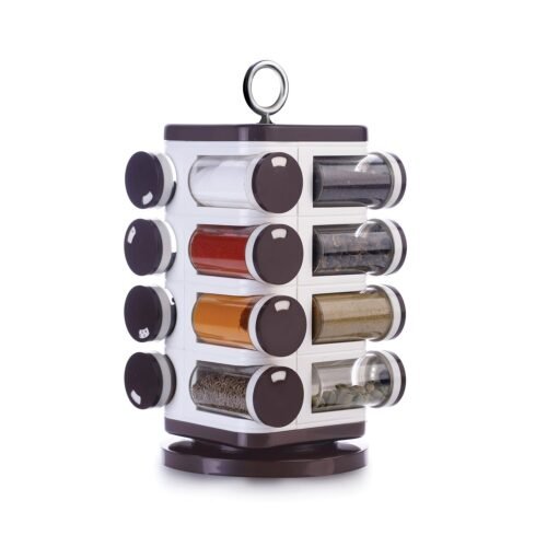 Ganesh Multipurpose Revolving Spice Rack With 16 Pcs Dispenser each 100 ml Plastic