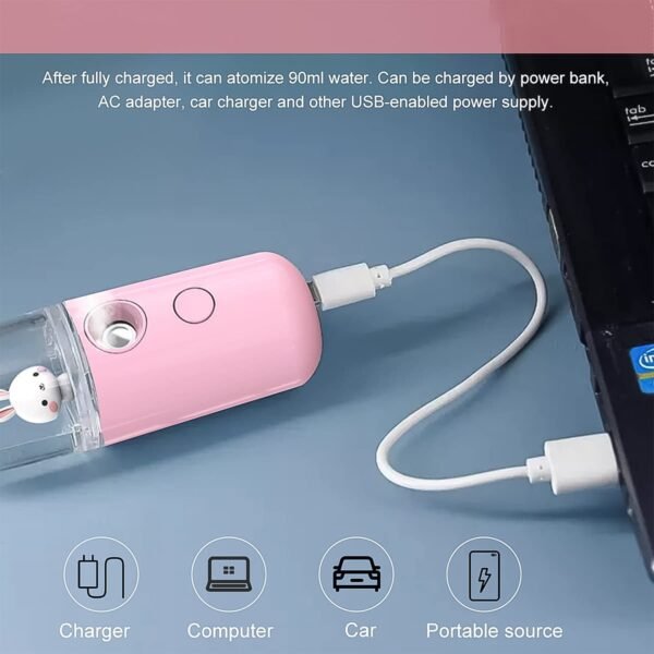 Portable Mini Facial Steamer – USB Rechargeable Nano Mist Sprayer Cute Cartoon Design