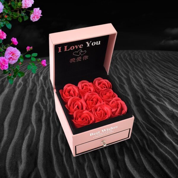 Preserved Eternal Rose Gift Box with Drawer & 9 Artificial Roses (1 Set)