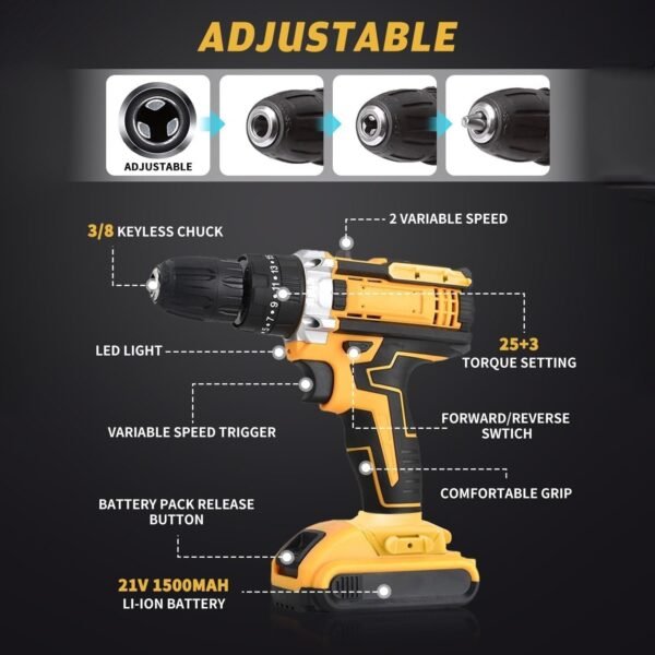 21 V lithium Double battery cordless drill set (29 Pcs Set)
