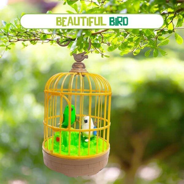 Sound-Activated Chirping Bird Toy in Hanging Cage (1 Pc / Battery Operated)