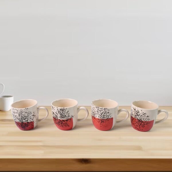 Set Of Ceramic Cup 4pc And Glass Bowl 4pc With Plastic Plate (9 Pcs Set)