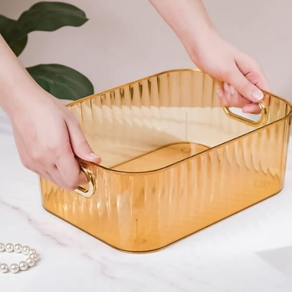 02_49589dd8-226f-462c-ab4b-32e8638b0b31.jpg Premium Ribbed Transparent Storage Basket with Gold Handle 25×14 cm 4 Pc