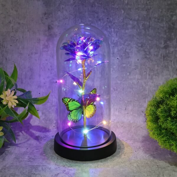 02_497b90f8-57e4-44e0-9610-662ccca92a96.jpg LED Preserved Rose with Colorful Butterfly in Plastic Dome (1 Pc & Mix Color)