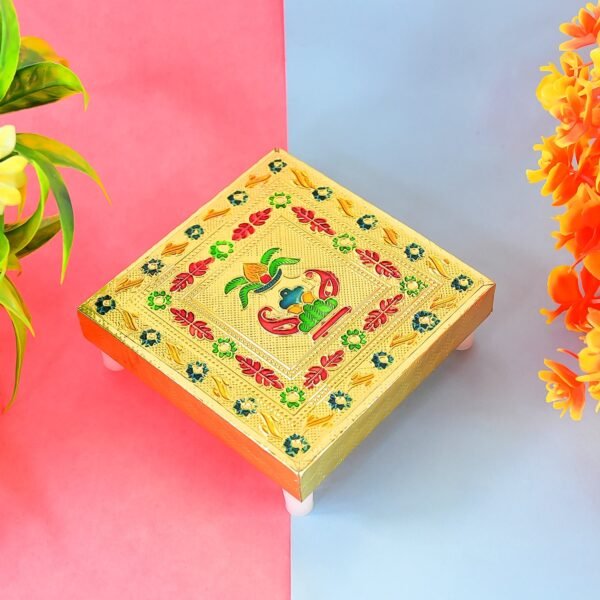 02_564d6910-38e1-41a8-aa81-035aab57add7.jpg Handicraft Wood Chowki for Pooja , Wooden Bajot (1 Pc / Mix Descign & Color)