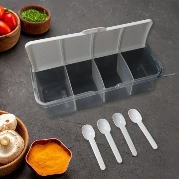 02_5deeac8d-024d-4d69-a0ce-08565a711c07.jpg Kitchen Multipurpose Air-tight 4 Sections Storage Containers with 4 spoon (1 Pc )