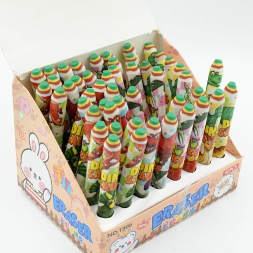 Fancy Rainbow Pencil Erasers for Kids – Set of 48 Cartoon Erasers