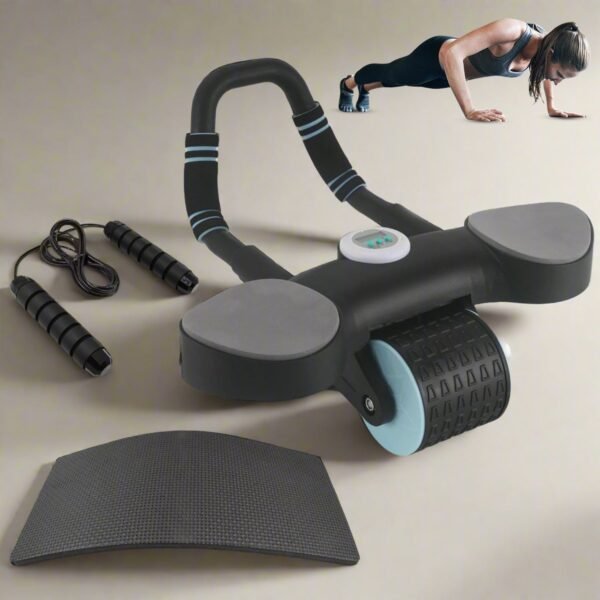 Abdominal Wheel Roller with Elbow Support, Timer & Skipping Rope (1 Set)