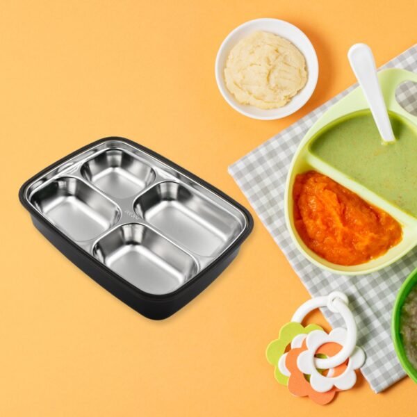 Black Transparent 4 Compartment Lunch Box for Kids and adults For Office, Travel, School