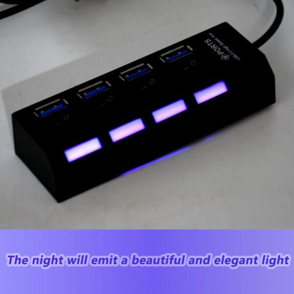 4 Port USB, HUB USB 2.0 HUB Splitter High Speed with On/Off Switch Multi LED Adapter