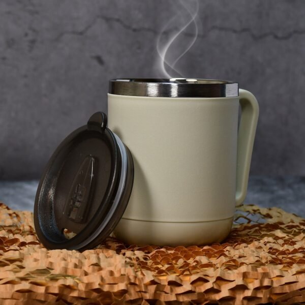 Ganesh Stainless Steel Coffee Mug with heat resistant mug lid. Approx 400Ml mug