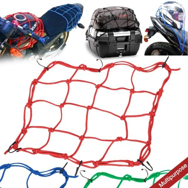 Heavy-Duty Elastic Bungee Cargo Net Mesh Holder - 4 Adjustable Hooks for Motorcycle