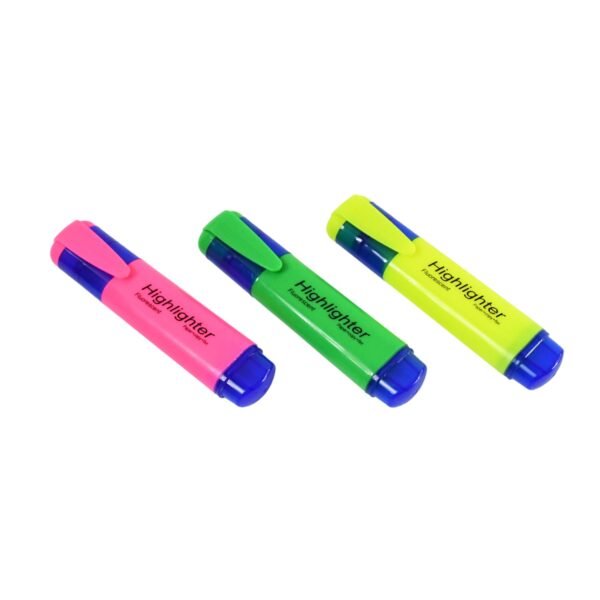 Highlighter Pen, Assorted Colours Water Based Broad Tip Writing Marker (3 Pcs Set)