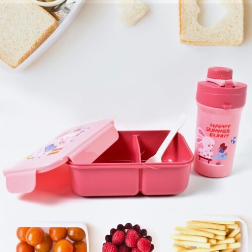 02_90ac5091-5cd3-4e56-a7c1-686333823a76.jpg Plastic Lunch Box Leak Proof 2 Compartment with Bottle and Fork (1 Set / Mix Color)