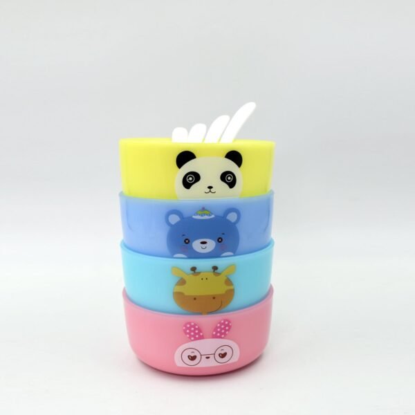Plastic Animal Cartoon Bowl Set – 4 Pieces with Spoons for Kids (Assorted Color)