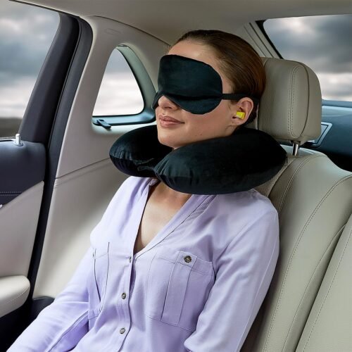 3-in-1 Travel Sleeping Kit with Neck Pillow, Eye Mask & Earplugs