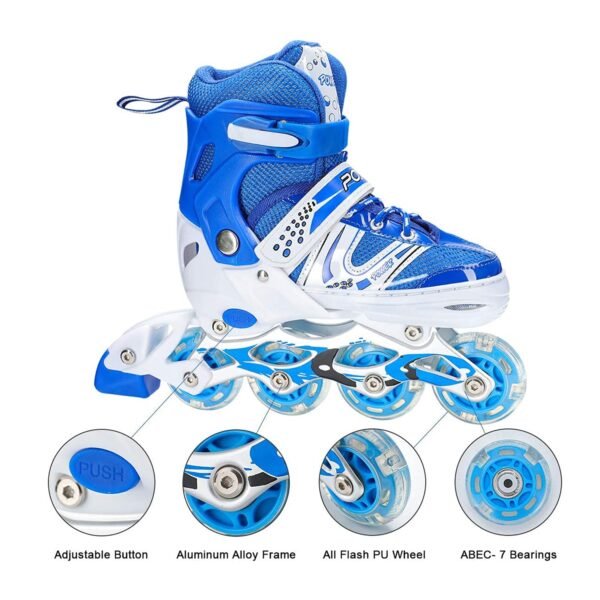 Inline Skates with LED Flashing Light Adjustable Length Premium Quality Skates Pair