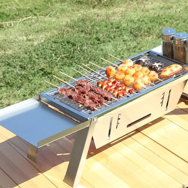 Portable BBQ Barbecue Grill – Stainless Steel Folding Charcoal Grill (1 Set)