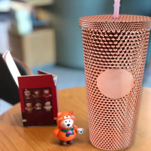 Studded Cup Tumbler Straw Lid - Plastic Double Walled Cold Cup for iced Coffee