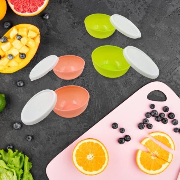 Multipurpose Small Round Plastic Bowl / Katori With Lid,  Chutney Bowl (4 Pcs Set)